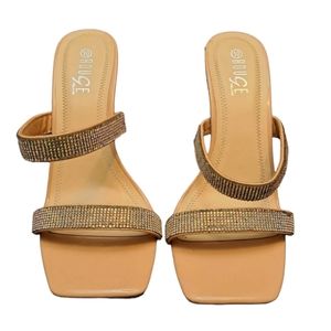 Rogue Helium High Heels Woman's 10 Light‎ Brown Square Toed Rhinestones